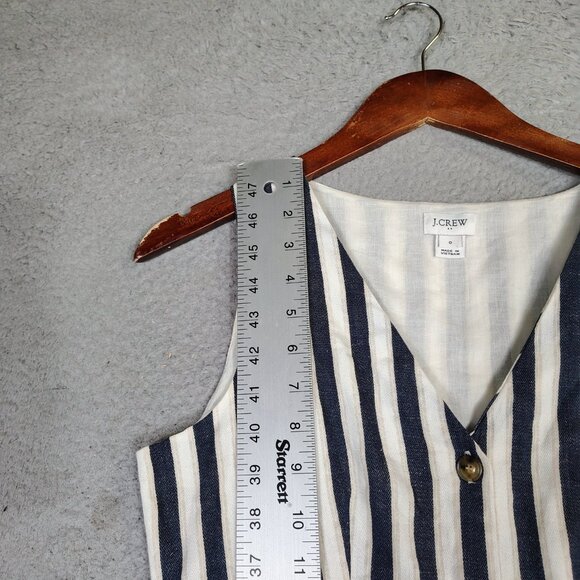 J.Crew Dress Women's 0 Cream Blue Striped Linen Blend Sleeveless Button-Front - Picture 6 of 9